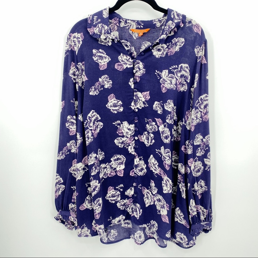 Modcloth Floral Print Long Sleeve Blouse, 1X